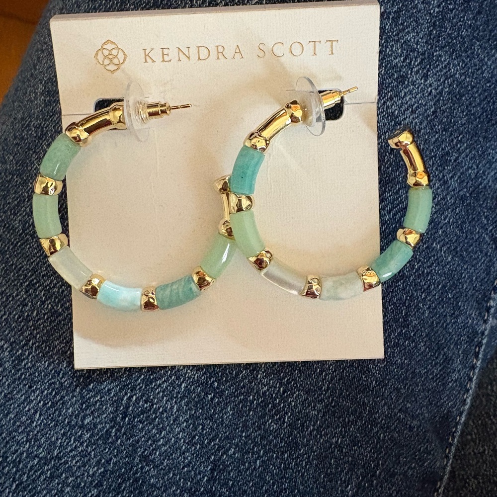 Kendra Scott Gold and Mint Hoop Earrings
